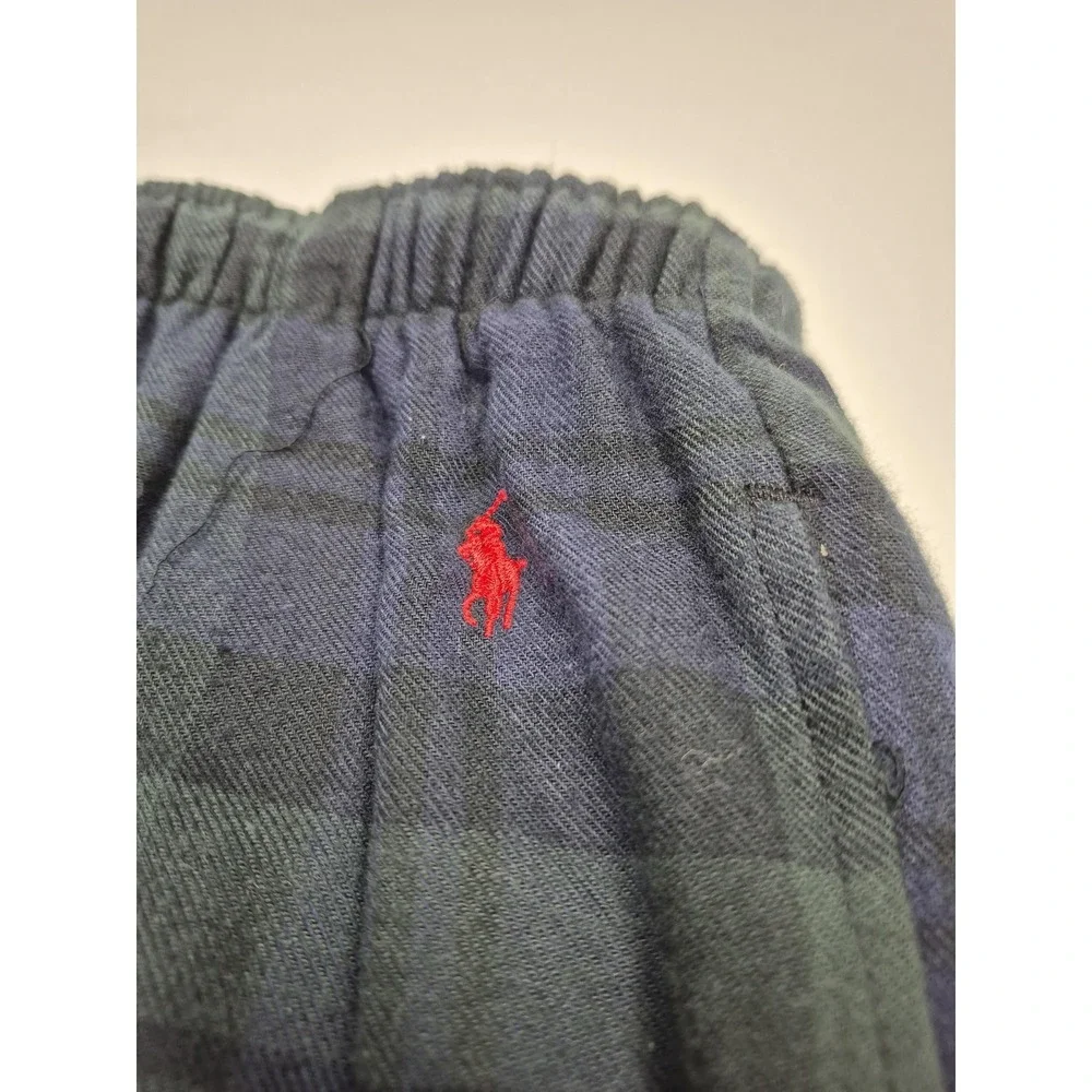 VTG Polo Ralph Lauren Pants Mens L Blue Plaid Flannel Sleepwear Drawstring FLAW